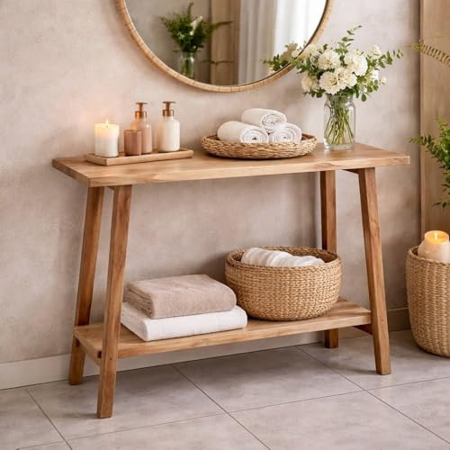 LEBENSwohnART Teak Konsolentisch NIRONA-Plus 100cm recyceltes Massivholz Konsole Flurmöbel