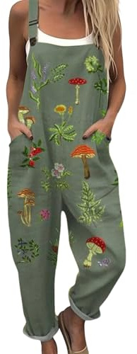 Angxiwan Dungarees for Women UK Plus Size Bee Floral Printed Wide Leg Bib Overalls With Pockets Summer Casual Adjustable Straps Loose Fit Sleeveless Jumpsuit Suspender for Holiday Everyday