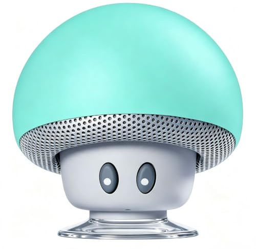 Longben Mini altoparlante fungo Bluetooth 5.3, ventosa impermeabile, supporto cellulare, ricarica Type-C per bagno e ambiente domestico, Blu chiaro