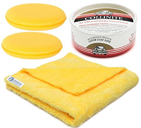 Collinite Double Coat 476s Carnauba Auto Wachs +2 Pads + APS Pro Yellow Chick Edgeless 300GSM 45x45cm