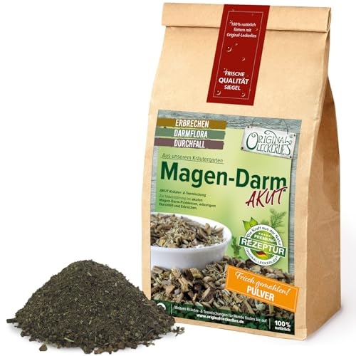ORIGINAL LECKERLIES® Magen-Darm AKUT Kräutermix als Pulver, 250g Hundekräuter, Kräuter für Hunde, Hundefutter - Naturprodukt für Hunde, Darmflora, barfen mit Weidenrinde und wertvollem Fenchel