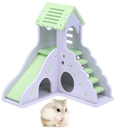 kathson Holz-Hamsterhaus, Hamsterversteck für Hamster, Spielzeug, langlebig, geruchlos, ungiftig, Deluxe, zweilagig, Holzhütte (grün)