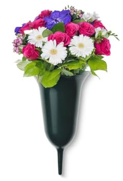 matches21 HOME & HOBBY Grabvase zum Stecken als frostsichere Grabdeko - Grüne Friedhofs-Vase in 25 cm als Grabschmuck aus wetterfestem Kunststoff - Erdspieß Blumenvase als schöne Steckvasen