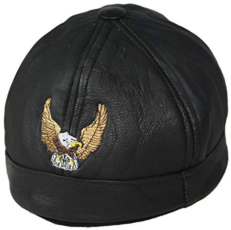EURO STARS Motorrad Cap ohne Schirm mit Adler Motiv, Mütze Docker Cap Trucker Biker, Real Leather cap