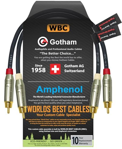 WORLDS BEST CABLES Gotham GAC-4/1 - Cavo di interconnessione audio bilanciato Star-Quad con connettore RCA Amphenol ACPR pressofuso, placcato oro, 30 cm