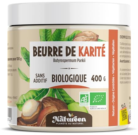 Beurre de Karité Bio AB 400 g - Qualité Alimentaire - 100% végétal, Sans additifs, Sans Odeur