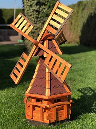 DARLUX handgefertigte Garten-Windmühle aus Holz und Bitumschindeldach, in verschiedenen Größen L - XXL (Braun - Rot XL)