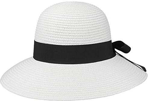 Lipodo Timenta Classic Schlapphut Damen Strohhut größenverstellbar mit Futterband Sonnenhut Frühling Sommer weiß One Size