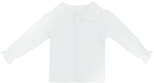Bebè Bambino Bambina Ragazze Maglia a Maniche Lunghe in Cotone Colletto Peter Pan Chiusura con Bottoni Elastico Magliette Camicette per 0-2 Anni - Tinta Unita Bianco Taglia 56/62/68/74/80/86/92 0-24M