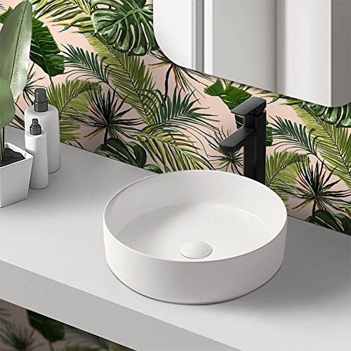 Inbagno Lavandino Bagno da appoggio Rotondo 40 cm Senza Foro, Design Moderno in Ceramica Antibatterica (Bianco Opaco)