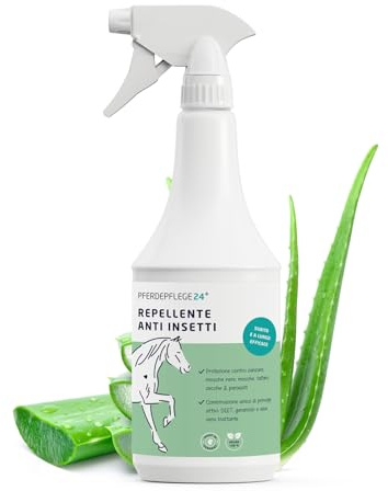 PFERDEPFLEGE24 Repellente Insetti Cavallo Spray 1l - Protezione immediata, con Aloe Vera trattante - Effetto di Lunga Durata Contro tafani, zanzare, Mosche e zecche - antimosche Cavalli