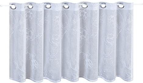 Happy Home Scheibengardine Rosie – 150 x 50 cm – Kurzgardine mit Rosen-Stickerei – Weiß – romantisch & verspielt – Bistrogardine für Küche, Bad & Wohnzimmer – pflegeleicht & fertig zum Aufhängen