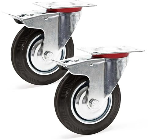 Wiltec Jeu 2x Roulette pivotante Blocage double – Ø 160 mm – Capacité 130 kg – en Caoutchouc – Roue avec Frein et Plaque de montage – Transport Appareil Accessoire Meuble – Usage silencieux sans trace
