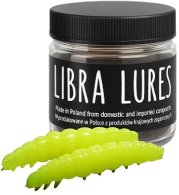 Libra Lures Larva 35 mm – Forellenköder mit Käse-Aroma | Ultraweicher Softbait, schwimmfähig | 12 Stück | für UL, Tremarella & Sbirolino | Bienenmade-Imitation | Farbe: 006 (Hot Yellow)