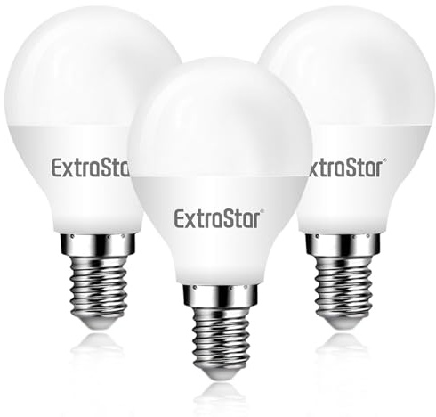 EXTRASTAR E14 LED SES Golf Ball Bulbs, 6W Small Edison Screw G45 Bulb, Warm White 3000K Energy Saving Light Bulb, 42W Equivalent, 510LM, Non-Dimmable, Pack of 3