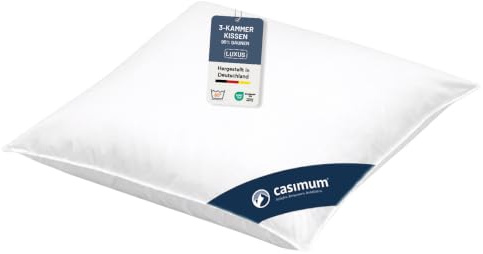 casimum 3-Kammer Daunenkissen, Füllung: 100% Daunen (Außenkammern), Made in Green, allergikerfreundlich, für Rücken- und Seitenschläfer (80x80cm)