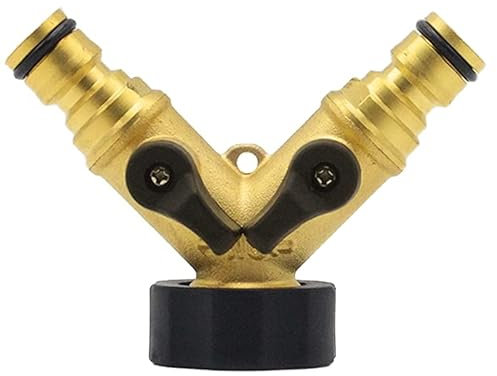 Seawhisper 2 Way Tap Splitter Brass Double Tap Hose Connector for Garden Outdoor Outside Tap