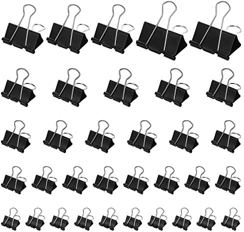 Heyu-Lotus 120 Stück Foldback Klammern, Klein Papierklammern Büroklammern Metallklammern Binder Clips Vielzweckklammern für Schule, Heim Bürobedarf, Schwarz 15mm/19mm/25mm/32mm/50mm/40mm