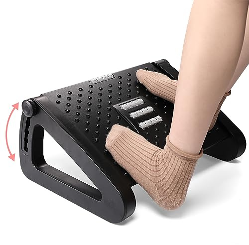 Mkitnvy Poggiapiedi per scrivania Ergonomico con 6 Regolabili e funzione di massaggio, Poggia piedi per casa, ufficio e viaggi
