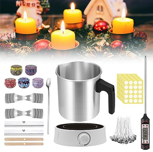 JoliJour DIY Candle Making Kit, Kit con Piastra Riscaldante Elettronica, Termometro Digitale, Tazza per Cera da 1,2 L, Potenza 90-300W Regolabile