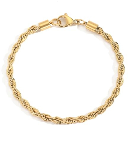 Kritz Bracelet Femme plaqué Or et Acier inoxydable Style Trombone Paperclip - Corde Torsadé - Gourmette Maille Cubaine - Bracelets Maillon Fin Rond Ovale Bijoux Cadeau Femmes (Corde Tressée)
