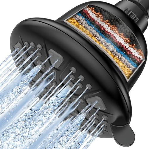 DAKINGS Filtered Shower Head with16 Stage Shower Filter Cartridge High Pressure 7 Spray Settings Shower Head Filter for Hard Water Removes Chlorine and Heavy Metals