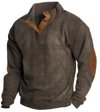 HAMIL Camisas de Pana de Manga Larga para Hombre | Chaqueta Camisera de Pana Sencilla para Hombre con Parche en el Codo,Camisa de Pana de Manga Larga para Hombre, Cuello Alto, Pana para Hombre