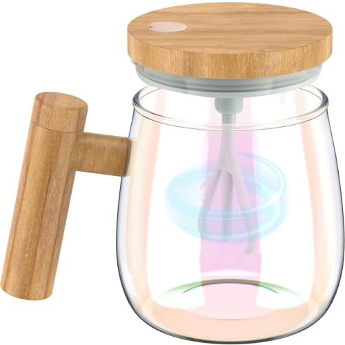 Self Stirring Coffee with Handle 400ml High Speed Borosilicate Glass Electric Mixing Coffee Mug for Brewing Coffee Milk Powder Medicine Cereal Meal Replacement Powder (Full Color)