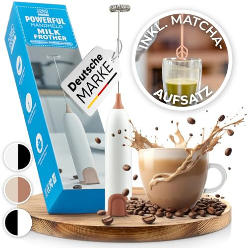Tomorrow is Today Milchaufschäumer Stab inkl. Matcha Mixer-Aufsatz - Milchschäumer elektrisch -Milk Frother - Ihr Aufschäumer für den idealen Schaumgenuss (Creme-Rosé), 1501-M