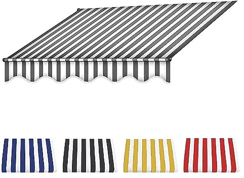 Manueller Ersatzstoff, einziehbar, für den Außenbereich, Gartenmarkise, Ersatzstoff, Sonnenschutz, Unterstand für Hof, Deck, Balkon, Grau + Weiß, 3 m