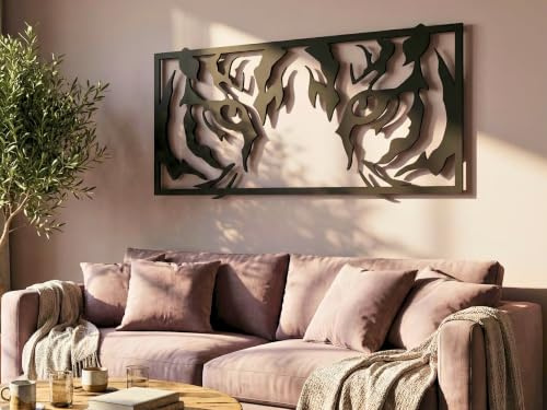 VAILLA Tiger Wanddeko aus Holz 3D – Wandbild Wohnzimmer Schlafzimmer Büro | MDF Sperrholz, Lasergeschnitten, Tiger Raubkatze, 5 Größen, Schwarz Gold Braun, personalisierbar, Wohnzimmer Kinderzimmer