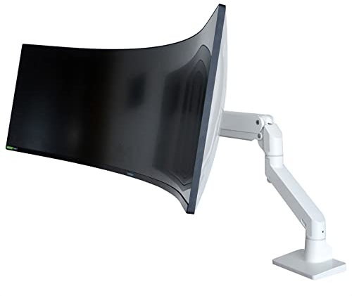 BEWISER Monitor Halterung für 34-57 Zoll Weiß 1 Monitor Ultrabreite Curved Monitore und 49 Zoll,Höhenverstellbar mit Neigungen,Schwenken,Robuster Gasfeder von 5-20 kg VESA 75x75/100x100