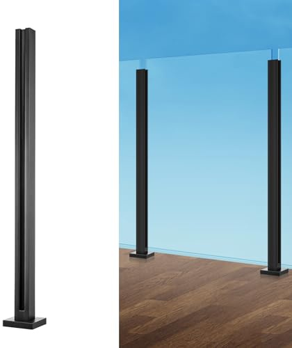 VEVOR Pinces à verre en acier inoxydable 304, pince de clôture en verre de 950 mm de hauteur, support de garde-corps en verre trempé de 10 mm à 12 mm, pour balcon, jardin, terrasse, escalier, noir