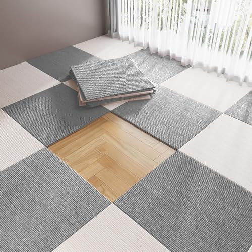 Teppichfliesen for Zuhause, 14 Stück, 30,5 x 30,5 cm, schalldichte, selbstklebende Teppichfliesen, abziehen und aufkleben, rutschfest, waschbar, 0,5 cm dick(Light Grey,12 Pcs)