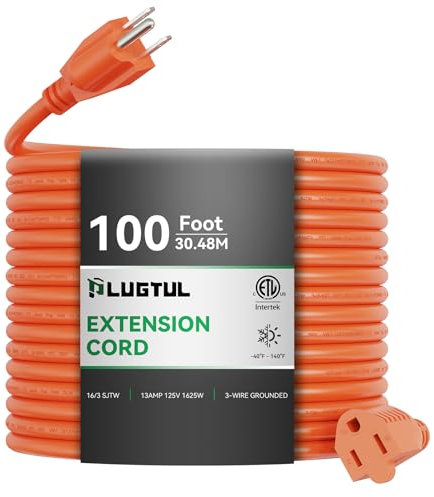 Outdoor 30M Waterproof 16/3 Gauge 3 Prong Extension Lead 13A 1625W SJTW ETL List Ideal for Garden and Home Orange