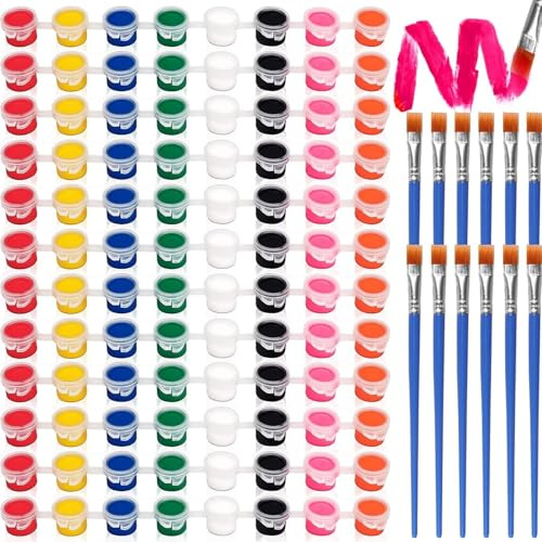 EOGRFW Acrylic Paint Strips for Kids&Adults,Bulk Set of 12 Washable Filled Paint Sets in 8 Colors,with 12 Paintbrushes,Painting Art Supplies Craft Paint Pots,Perfect for Home Birthday Party(8 Color)