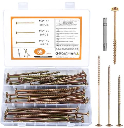 55 STK Holzschrauben mit Torx-Antrieb, Torx Schrauben Set, Terrassenschrauben, Holzbauschrauben, Spanplattenschrauben, Universalschrauben, Selbstschneidende Tellerkopfschrauben, Terrassen Schrauben