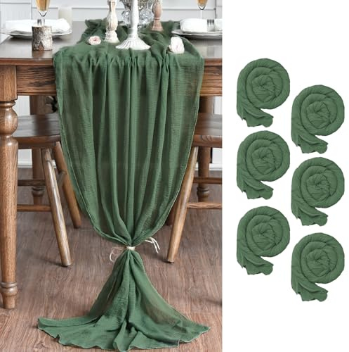 Artoid Mode Boho Gaze Käsetuch Wald Grün 6 Stück Tischläufer 80x300 cm, Küche Tisch Dekoration Drinnen Urlaub Hochzeit Party Geburtstag Dekor