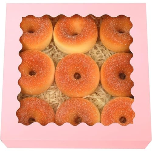 Gcardist Auto-pop Up Pink 25.4x25.4x6.4cm 12Pcs Cookie Box with Window Pastry Macaron Bakery Box For Packaging (10x10x2.5 inch)