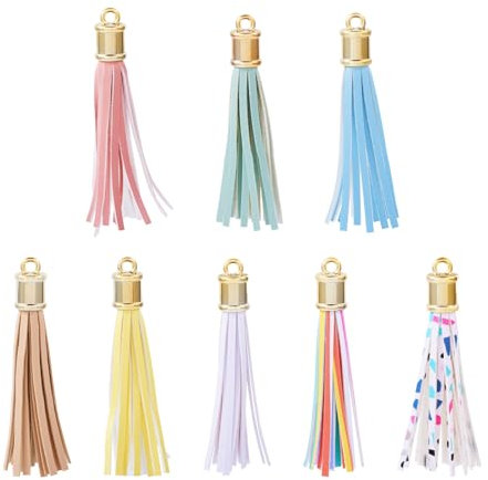 Beadthoven Kunstleder-Quasten-Anhänger mit goldenem Fund, bunte PU-Leder-Quasten-Charms für DIY, handgefertigter Schlüsselanhänger, Taschen-Design, dekorative hängende Ornamente