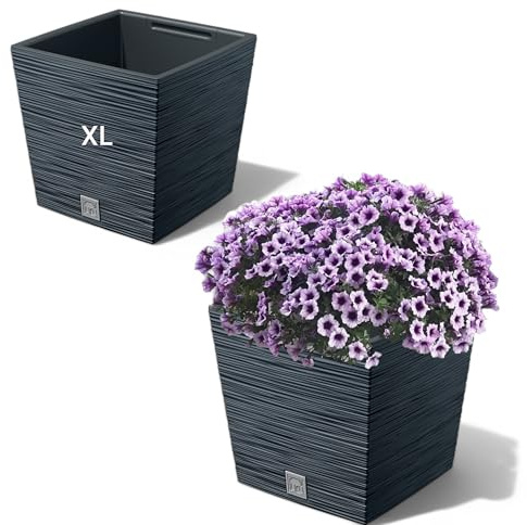 MELTOM Pot de fleurs en plastique avec rainures verticales 3D avec insert amovible (anthracite, XL - 28 cm)