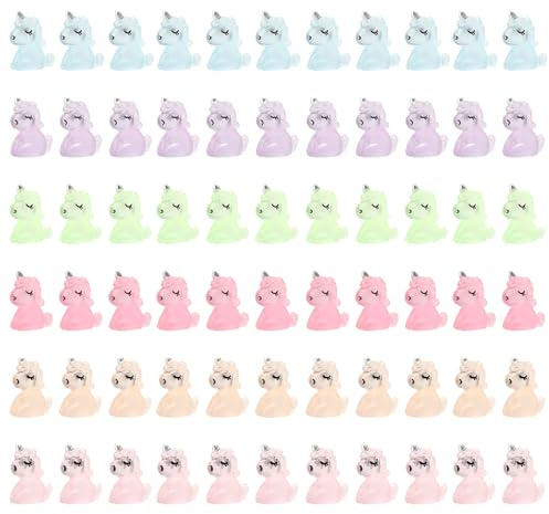 DAWRIS 60 minifiguras de unicornio, pequeñas figuras luminosas de unicornio, pequeñas figuras de resina, minifiguras de resina, para jardín, paisaje, acuario, casa de muñecas
