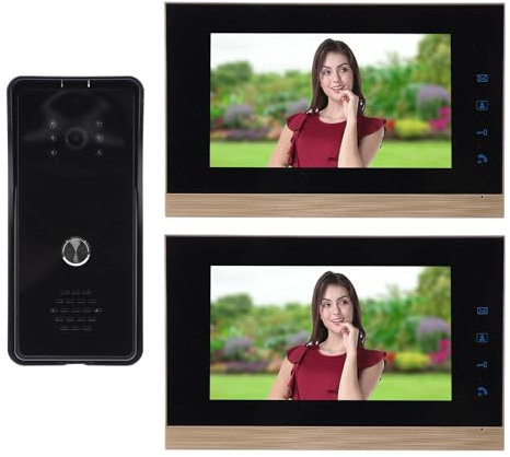 de Videoportero, Monitor de 7 Pulgadas Videoportero Cámara Intercomunicador de Puerta de Doble Vía, Interior y Exterior para Villa, Oficina en Casa, 1 Cámara y 2 Pantallas (Black)