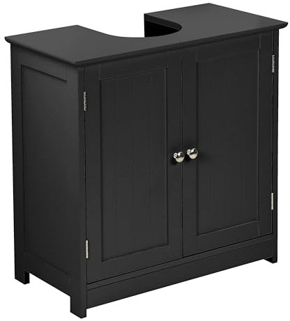 Taylor & Brown Under Sink Bathroom Cabinet Storage Cupboard Organiser Free Standing Wooden Sink Storage Unit Basin with Shelf, Black 60cm x 30cm x 60cm