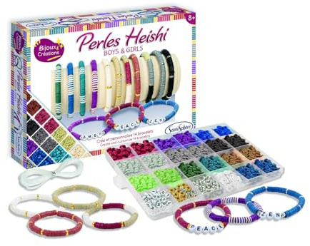 Sentosphère Heishi Boys & Girls Perlen - Kreativset für Kinder ab 8 Jahren - Erstellt ca. 14 Armbänder mit über 1600 Perlen und personalisierten Buchstaben - 80002