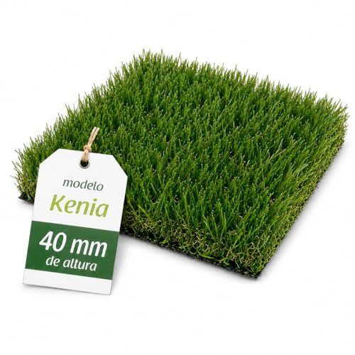 Césped Artificial KENIA 40 mm - Realismo, Durabilidad y Confort para Jardines y Terrazas - 14.700 DTEX - Drenaje de 800 l/h/m² - Rollo 1x5 Metros