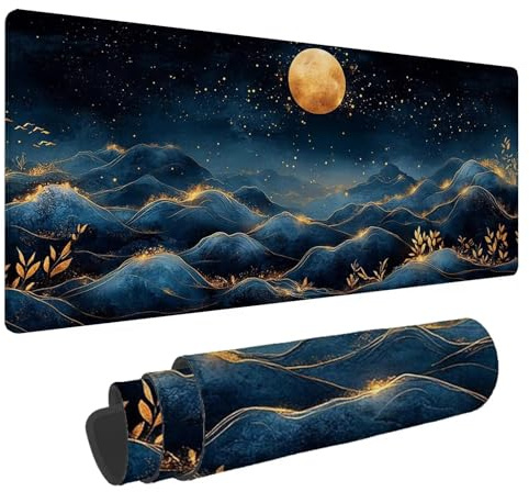 Alfombrilla Raton Montaña Alfombrilla Ratón XXL 1200x600x3mm Mouse Pad Luna, con Bordes Cosidos Impermeable Desk Mat Mousepad Gaming, Mejora la precisión y la Velocidad for Ratón y Teclado N-802