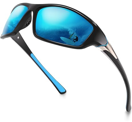 konqkin Polarisiert Sportbrille Herren-Fahrradbrille Damen-Sonnenbrille Herren-Sunglasses Men-Schnelle Brille-Rennrad Brille-For Outdoor Cycling,d-Schwarze-Eisblau