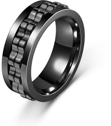JEYORZY 1 Pcs Anillo Antiansiedad Antiestrés de 8 mm, Pulido Pesado, Accesorios de Moda, Anillos Hombre Negro, Acero Inoxidable Anillos Giratorios, Antiansiedad, Regalo para Hombres y Mujeres (Negro)