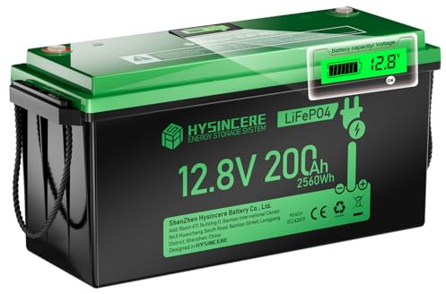 HYSINCERE Bateria Litio LiFePO4 12V 200Ah con LED, 200A BMS, 15000 Ciclos y 10 Años de Vida Útil, Batería de Ciclo Profundo de 12.8V 2560 Wh Recargable para Autocaravanas, Camping, Motor de Trolling
